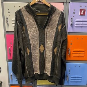 Vintage Cooper Men's Olive & Taupe Quarter-Zip Sweater, XL